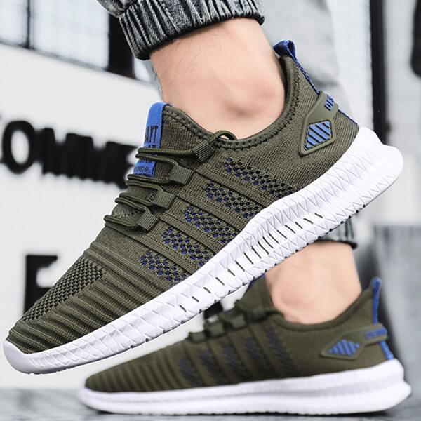 

Men Letter Graphic Lace-up Front Running Shoes, Army green