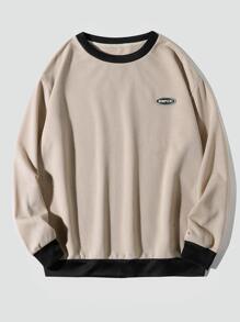 Manfinity Áo nỉ Nam Đắp vá Tương phản ràng buộc màu trơn Sẵn sàng - Màu be - Xem 1