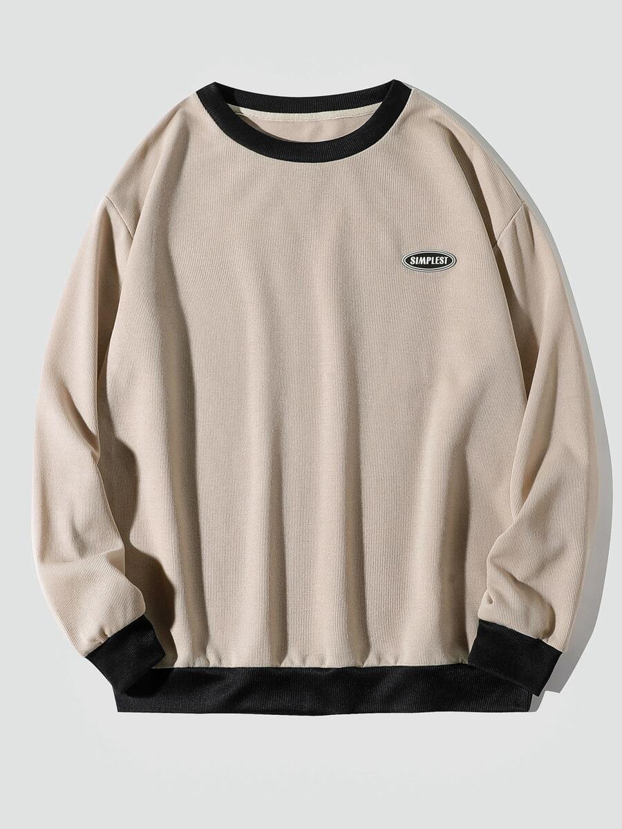 Manfinity Áo nỉ Nam Đắp vá Tương phản ràng buộc màu trơn Sẵn sàng - Màu be - Xem 1