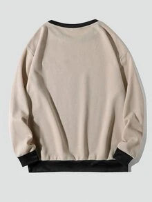 Manfinity Áo nỉ Nam Đắp vá Tương phản ràng buộc màu trơn Sẵn sàng - Màu be - Xem 2