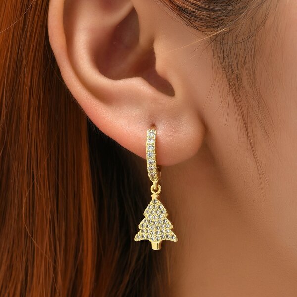 

18K Gold Plated Zircon Decor Christmas Tree Drop Earrings