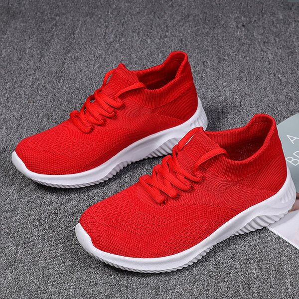 

Knit Detail Breathable Running Shoes, Red