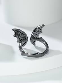 Halloween Bat Wing Decor Cuff Ring - Black - View 2
