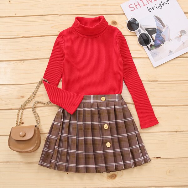 

Toddler Girls Turtleneck Tee & Plaid Skirt, Multicolor