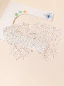 花朵圖案蕾絲假領子 - 白色 - 查看 2