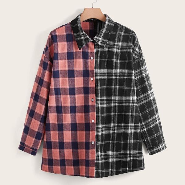 

Plus Plaid Button Through Blouse, Multicolor