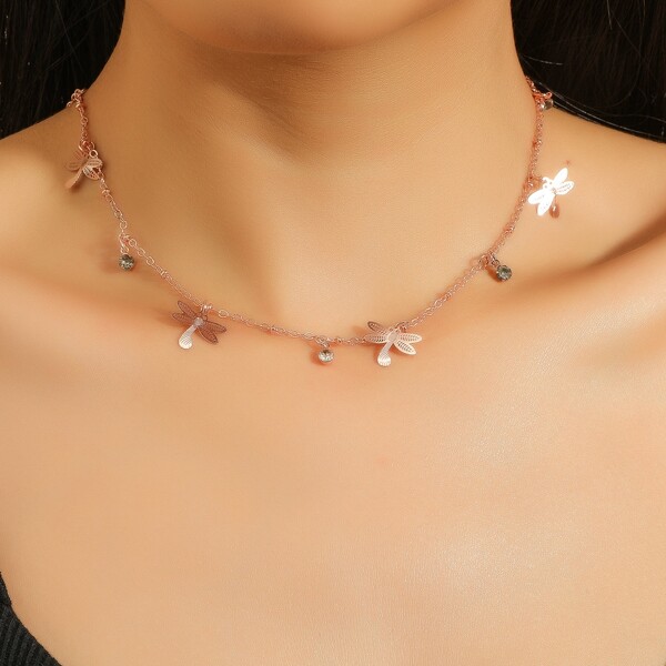 

Dragonfly Charm Necklace, Rose gold