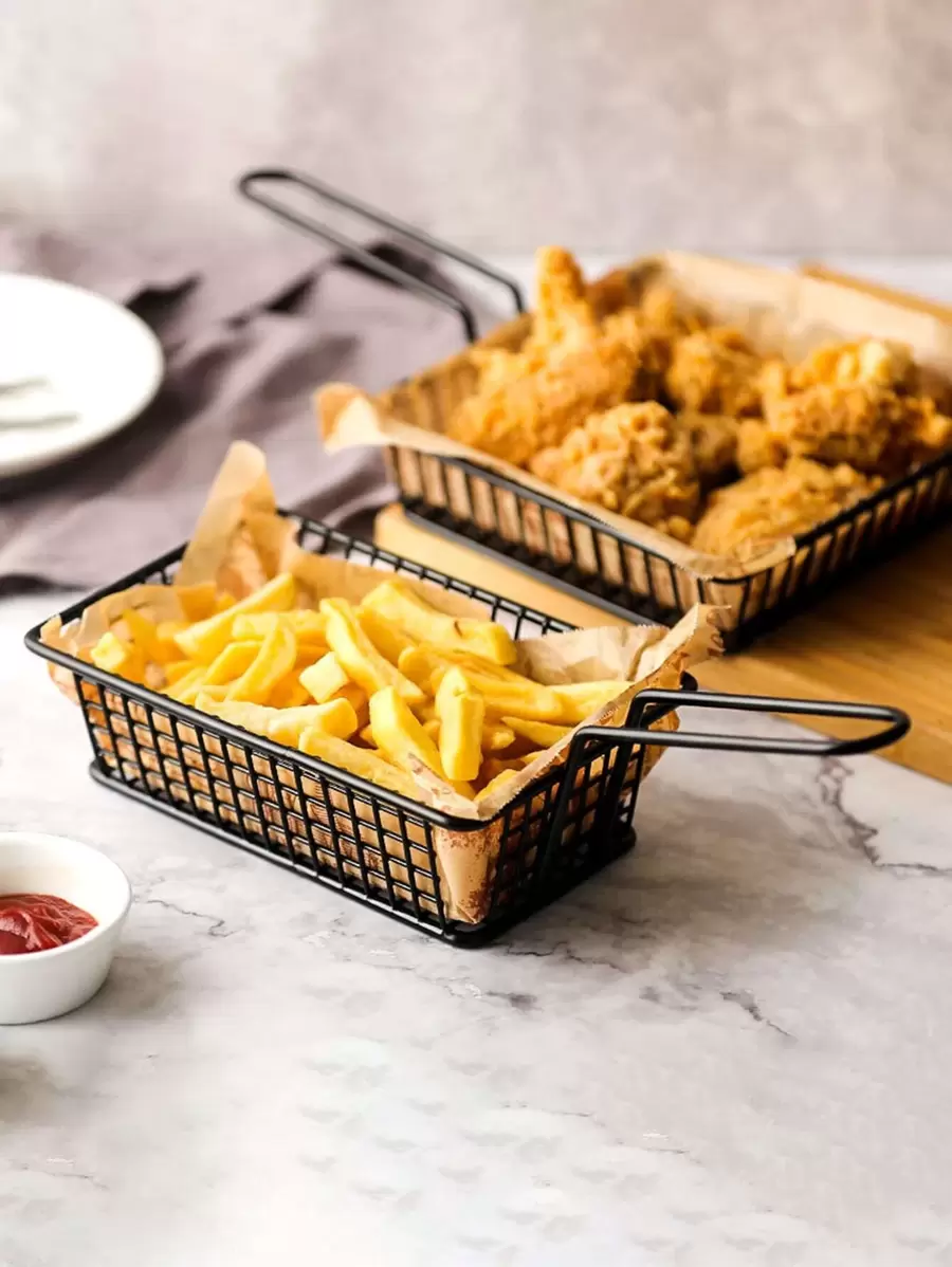 1 件装不锈钢炸篮，黑铁质小吃托盘，带手柄，适用于厨房圣诞礼物 - 黑色 - 查看 1