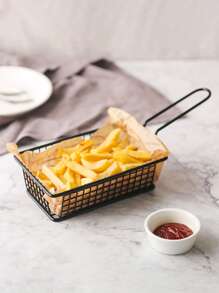 1 件装不锈钢炸篮，黑铁质小吃托盘，带手柄，适用于厨房圣诞礼物 - 黑色 - 查看 2