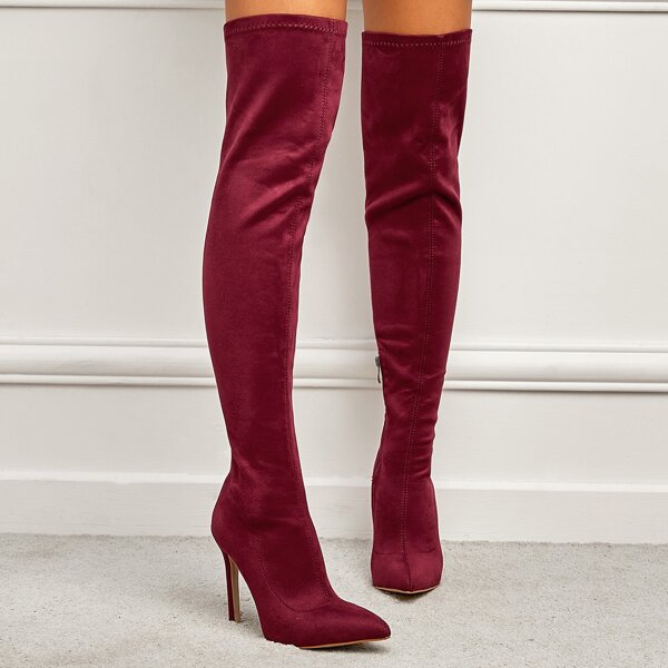 

Minimalist Point Toe Stiletto Heeled Classic Boots, Burgundy