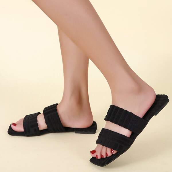 

Two Band Faux Suede Sandals, Black