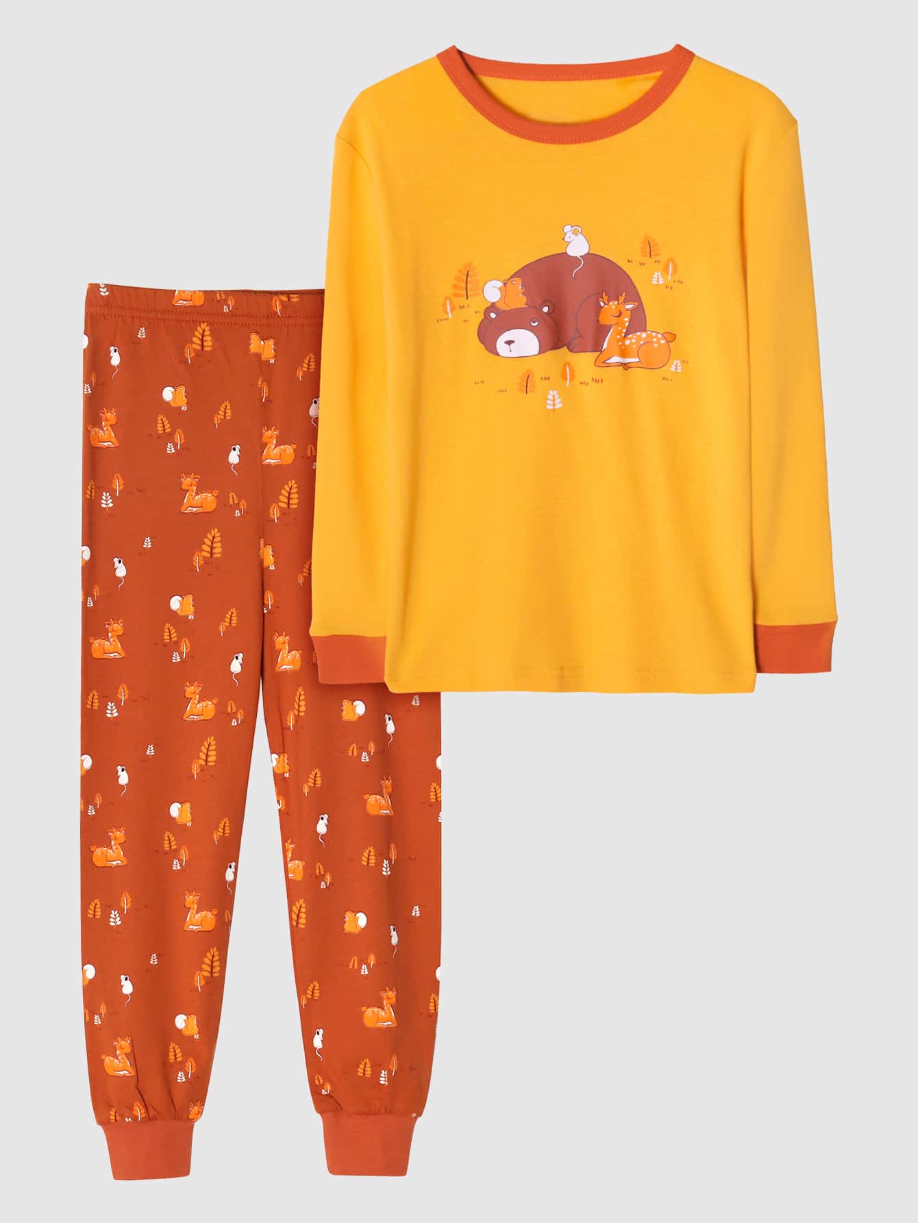 Girls Cartoon Graphic Ringer Top & Pants PJ Set