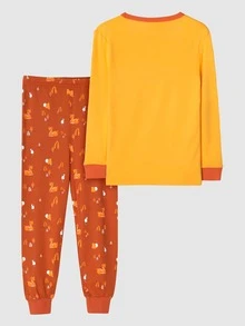 Girls Cartoon Graphic Ringer Top & Pants PJ Set