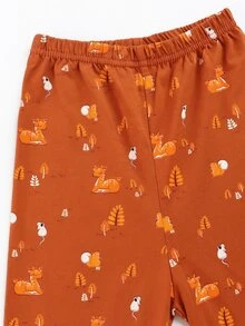 Girls Cartoon Graphic Ringer Top & Pants PJ Set