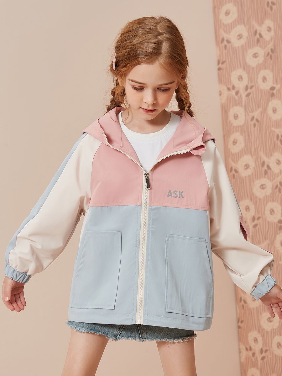 Bé Gái Jackets Túi Dây kéo Khối Màu Lá thư Thể thao - Nhiều màu - Xem 1