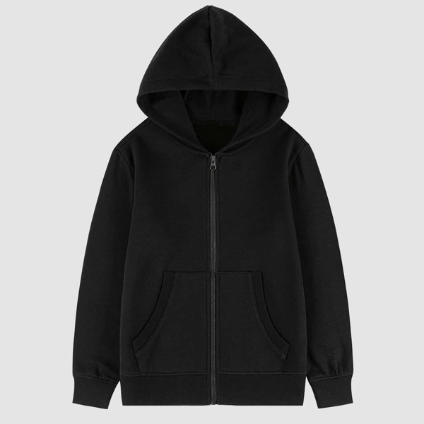 

Boys Solid Zip Up Hoodie, Black
