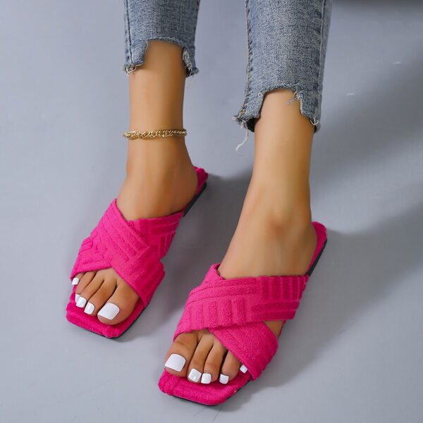 

Cross Strap Square Toe Sandals, Hot pink