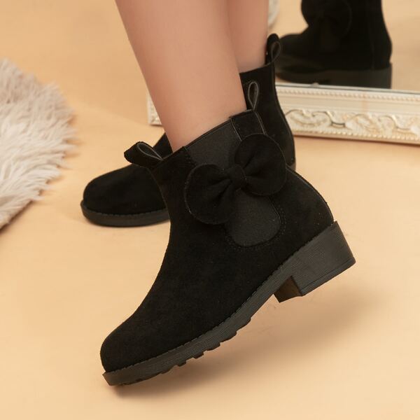 

Girls Bow Decor Side Zip Chelsea Boots, Black