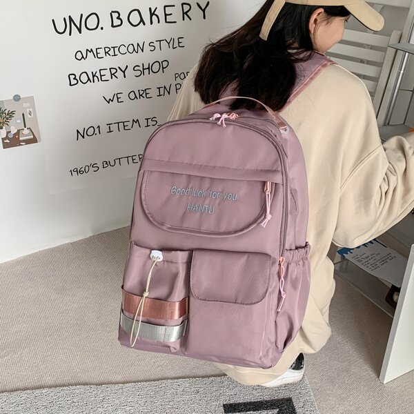 

Letter Graphic Drawstring Pocket Backpack, Pink