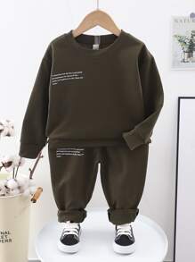 Toddler Boys Slogan Graphic Sweatshirt & Sweatpants - Army Green - View 1