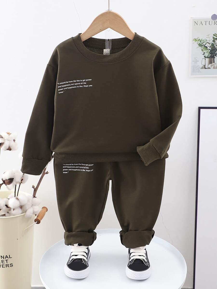 Toddler Boys Slogan Graphic Sweatshirt & Sweatpants - Army Green - View 1