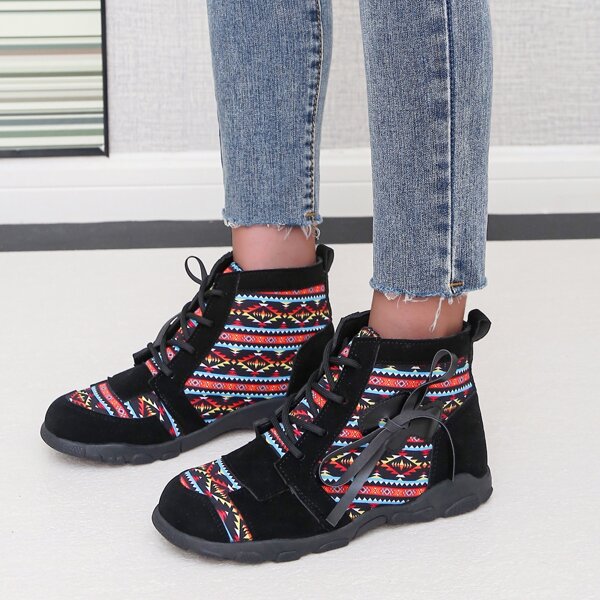 

Bow Decor Lace-up Front Boots, Multicolor