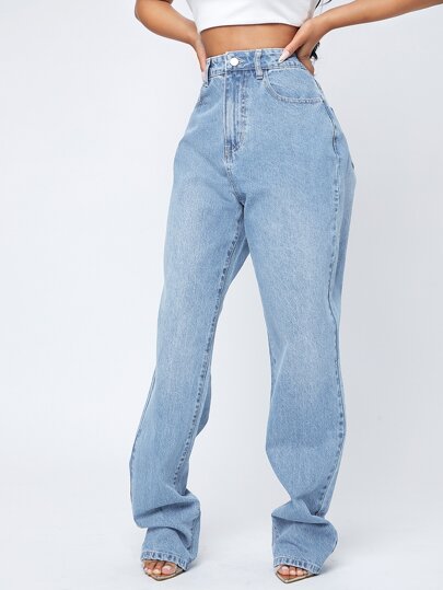 SHEIN Essnce 高腰直筒牛仔褲