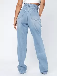 SHEIN Essnce High Waist Straight Leg Jeans - Light Wash - View 2