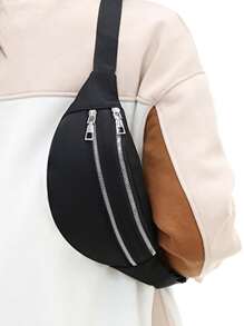 超輕便攜的斜跨包純色時尚休閒尼龍斜跨包臀包女士簡約多用途電話包腰包適用於運動健身戶外旅行迷你極簡主義臀包尼龍前拉鍊臀包,多功能時尚斜跨胸包,適用於旅行和運動 - 黑色 - 查看 6