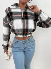 Plaid Print Zipper Half Placket Sweatshirt - Multicolor - View 1