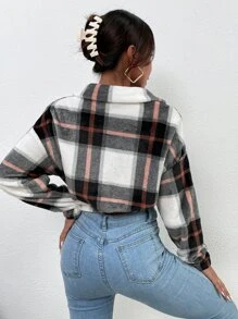 Plaid Print Zipper Half Placket Sweatshirt - Multicolor - View 2