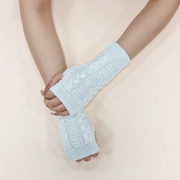 

Knit Fingerless Gloves, White