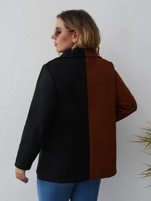 Áo choàng Plus Size Nút đôi Khối Màu Thanh lịch - Nhiều màu - Xem 2