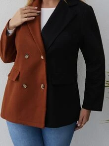 Áo choàng Plus Size Nút đôi Khối Màu Thanh lịch - Nhiều màu - Xem 3