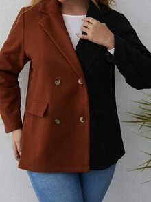 Áo choàng Plus Size Nút đôi Khối Màu Thanh lịch - Nhiều màu - Xem 4