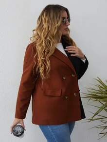 Áo choàng Plus Size Nút đôi Khối Màu Thanh lịch - Nhiều màu - Xem 5