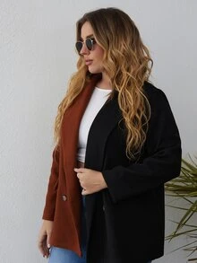 Áo choàng Plus Size Nút đôi Khối Màu Thanh lịch - Nhiều màu - Xem 6