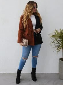 Áo choàng Plus Size Nút đôi Khối Màu Thanh lịch - Nhiều màu - Xem 7