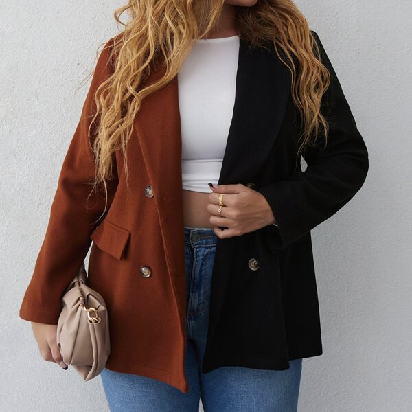 

Plus Two Tone Double Breasted Overcoat, Multicolor