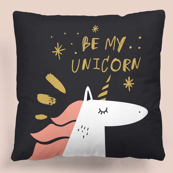 

Unicorn Print Cushion Cover Without Filler, Multicolor