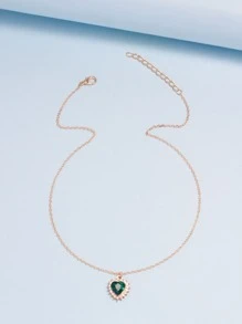 愛心掛飾項鍊 - 金黃色 - 查看 3