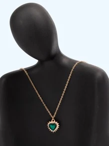 愛心掛飾項鍊 - 金黃色 - 查看 4