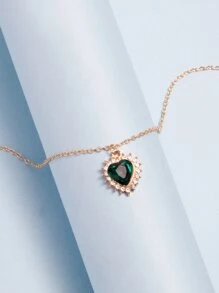 愛心掛飾項鍊 - 金黃色 - 查看 5