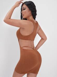 Cut-out Bodycon Dress With Thong - Rust Brown - View 2