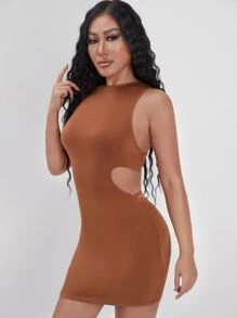 Cut-out Bodycon Dress With Thong - Rust Brown - View 3