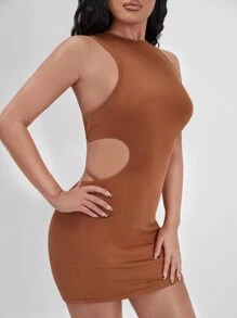 Cut-out Bodycon Dress With Thong - Rust Brown - View 4
