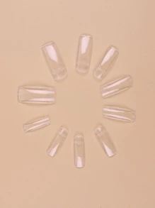 Ponte glamuroso con 100 piezas de uñas postizas de extensión semi-stick de resina cuadrada larga en caja transparente es adecuado para mujeres y niñas - transparente - Ver 3