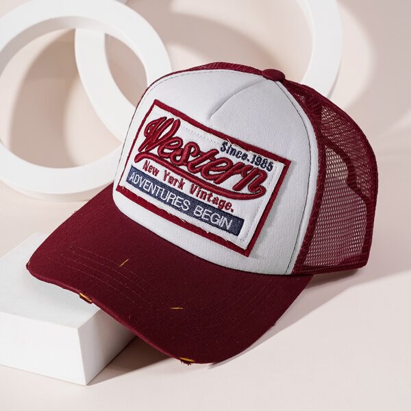 

Men Letter Embroidered Baseball Cap, Burgundy
