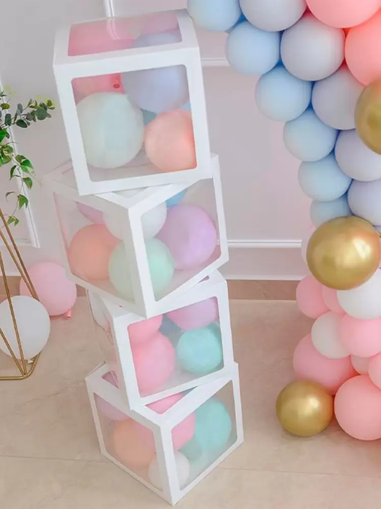 1pc Transparent Paper Decoration Box,Daily Clear Balloon Storage Box,For Birthday Party Decor - White - View 2