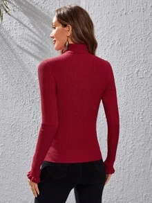 SHEIN Clasi Jersey de cuello tortuga fruncido puño - Burdeos - Ver 2